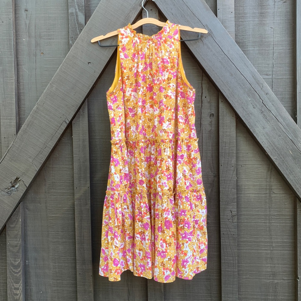 Ann Taylor Floral Tiered Dress Womens Small Sleeveless Lined Boho Knee Length